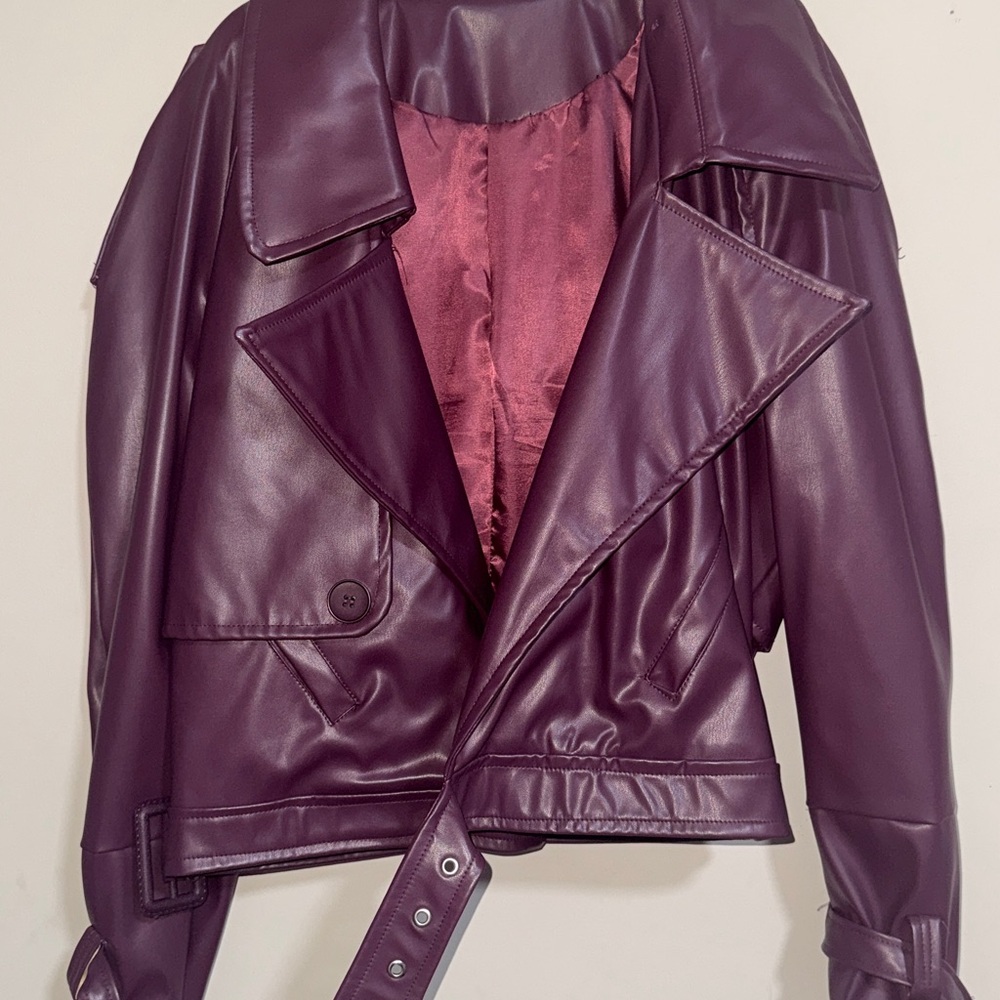 Women's dark cherry cropped Leather Jacket